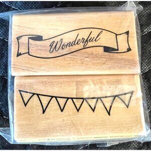 Michaels Wooden Stamp Set "Wonderful" & Bunting Design 303730
